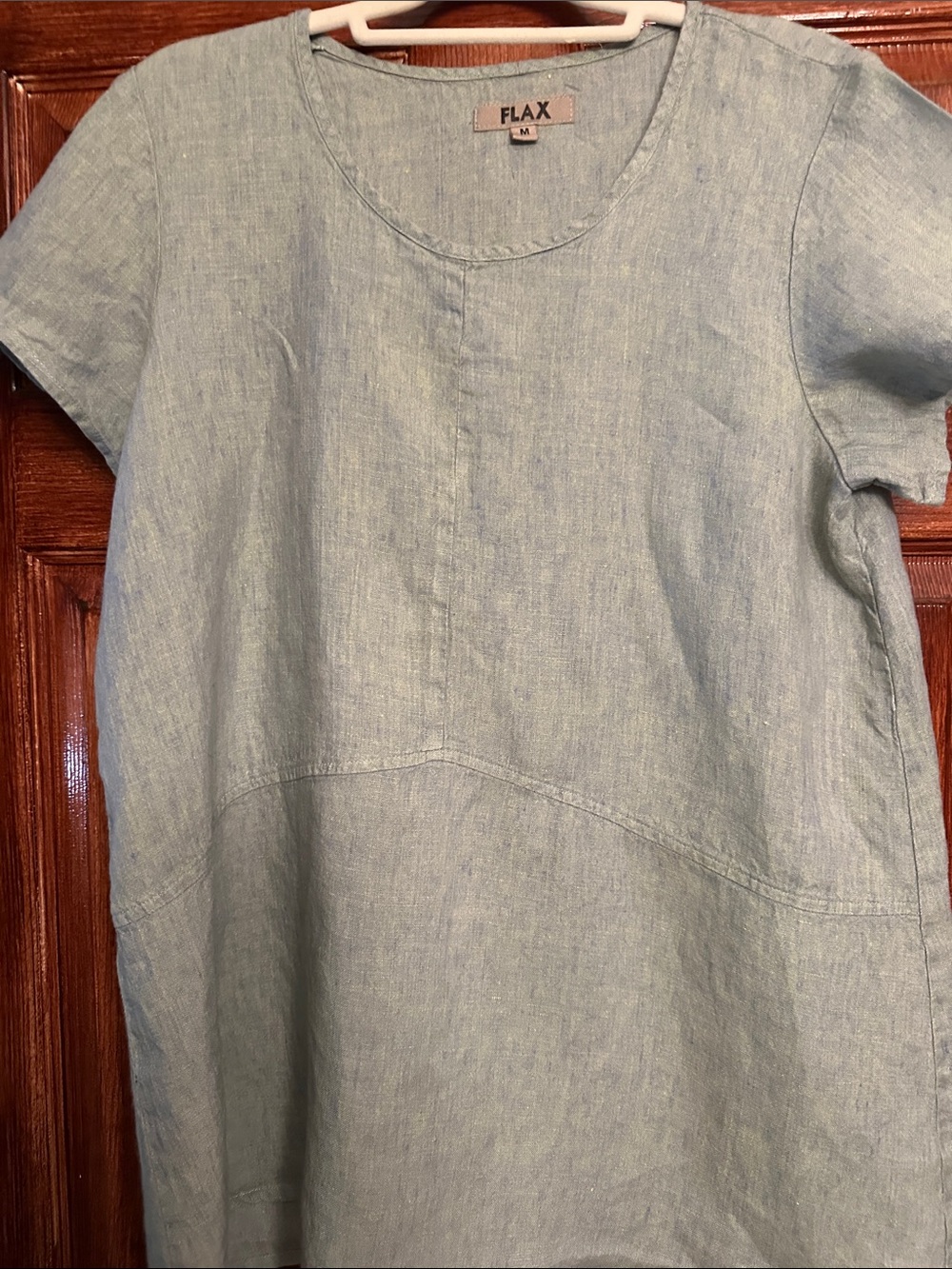 Flax Pale Green/Blue Cross Dyed Linen Casual Scoop-Neck Top